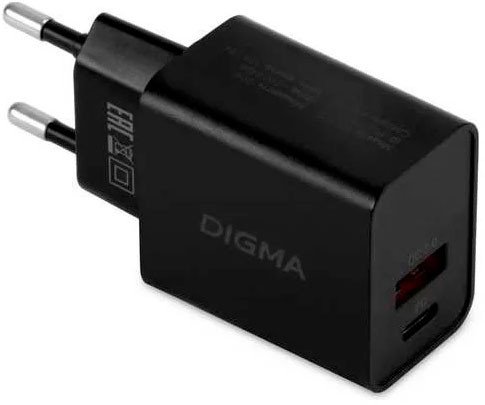 Сетевое зарядное Digma DGW2D (черный)