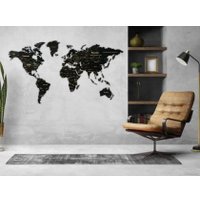 Набор элементов для пазла Woodary Карта мира L 3266 на английском языке (obsidian)