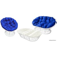 Набор садовой мебели M-Group Мамасан, Папасан и стол 12140110 (белый ротанг/синяя подушка)