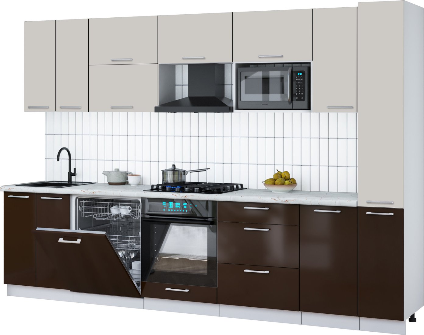 

Готовая кухня Интерлиния Мила Gloss 3.1-ПМ2 (шоколад глянец/кашемир/серый каспий)