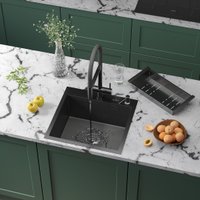 Кухонная мойка Roxen Snake 560220-50-BS (50*48) PVD графит/текстурная поверхность (с коландером и дозатором)