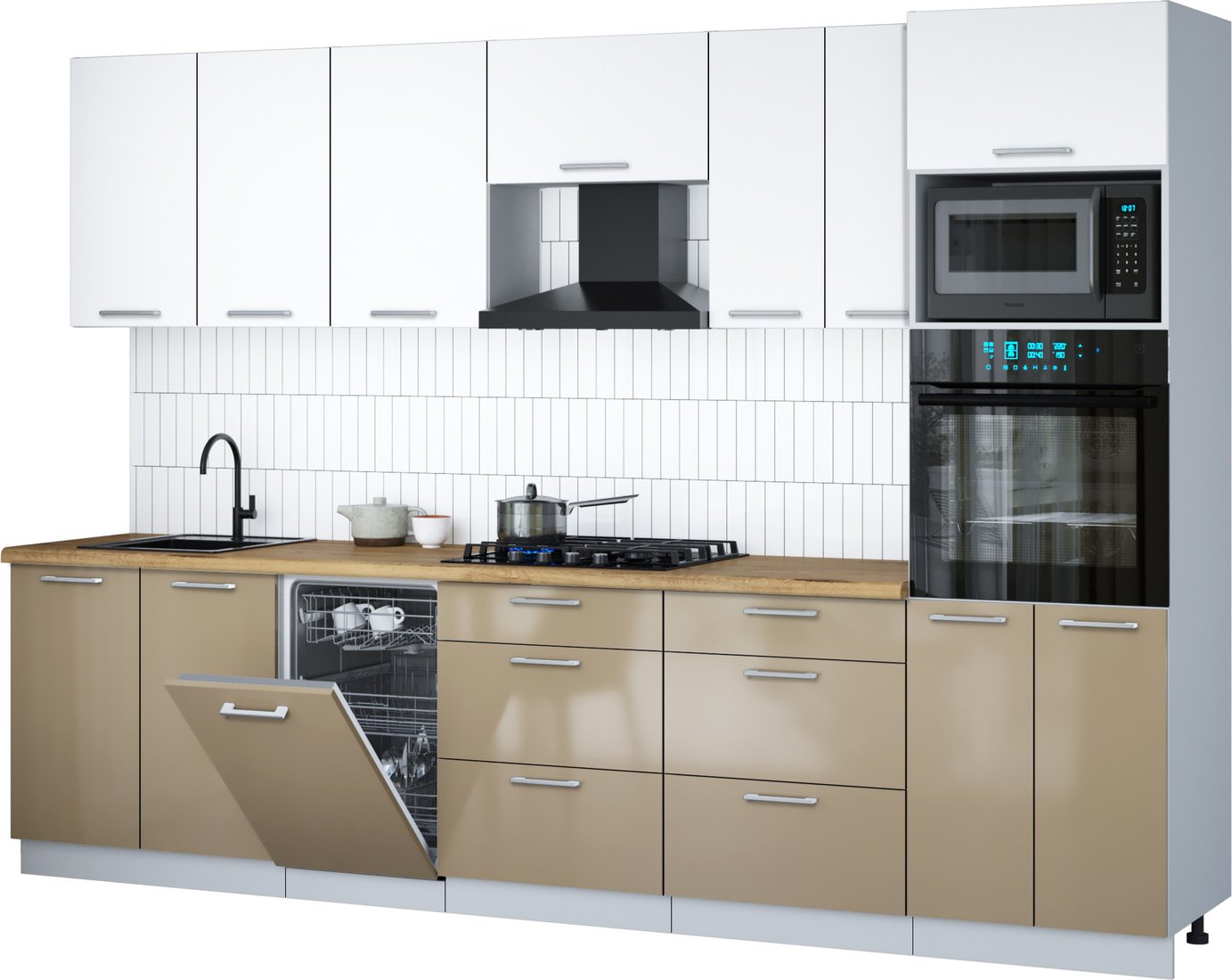 

Готовая кухня Интерлиния Мила Gloss 3.05-ПМ3 (капучино глянец/белый/дуб бунратти)