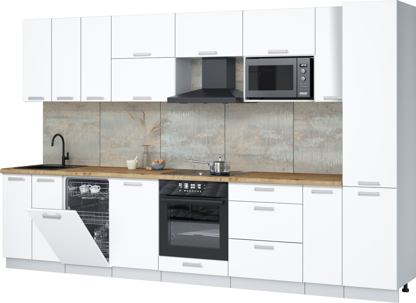 

Готовая кухня Интерлиния Мила Лайт 3.4-ПМ4 (белый платинум/белый платинум/дуб бунратти)