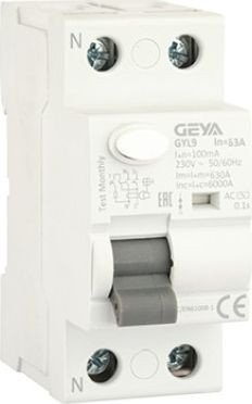 

Устройство защитного отключения GEYA GYL9-2P-63A-100mA 2P 63A 6 kA 100mA AC 2M GYL92P63AC100