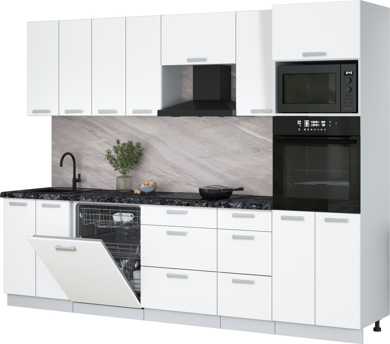 

Готовая кухня Интерлиния Мила Лайт 2.8-ПМ1 (белый платинум/белый платинум/кастилло темный)