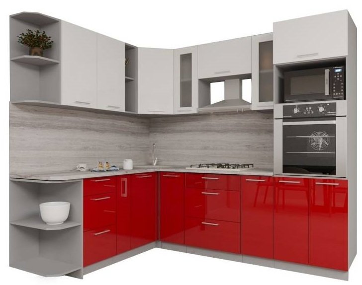 

Готовая кухня Интерлиния Мила Gloss 1.88x2.4 левая (белый-красный)