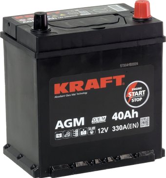 Автомобильный аккумулятор KRAFT AGM R+ 330A с бортом (40 А·ч)