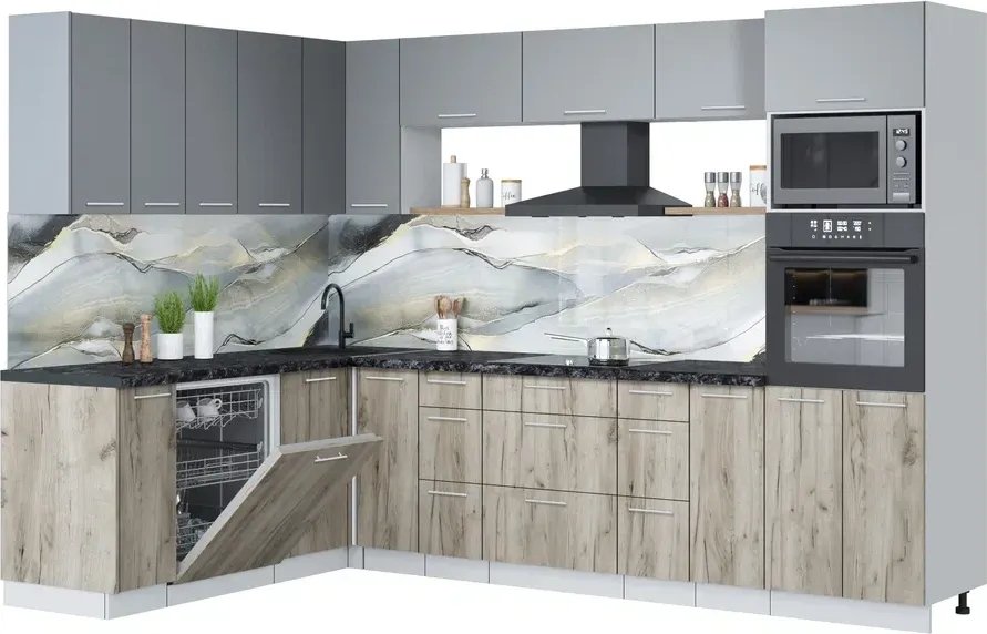 

Готовая кухня Интерлиния Мила Лайт 1.896х2.98-2 (серебро/дуб серый/кастилло темный)