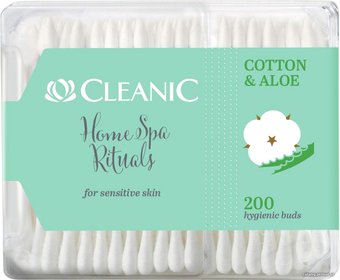Ватные палочки Cleanic Home SPA Rituals с экстрактом алоэ для чувствительной кожи (200 шт)