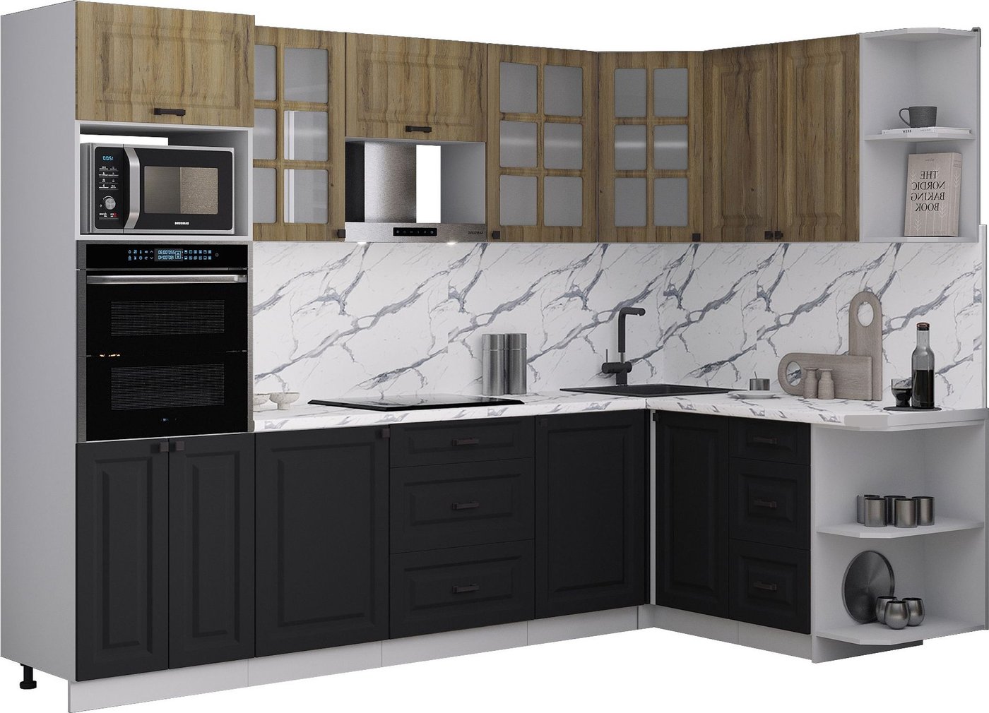 

Готовая кухня Интерлиния Мила Деко 1.68x2.8 PR (черный/дуб вотан/белый гранит)