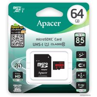 Карта памяти Apacer microSDXC AP64GMCSX10U5-R 64GB (с адаптером)