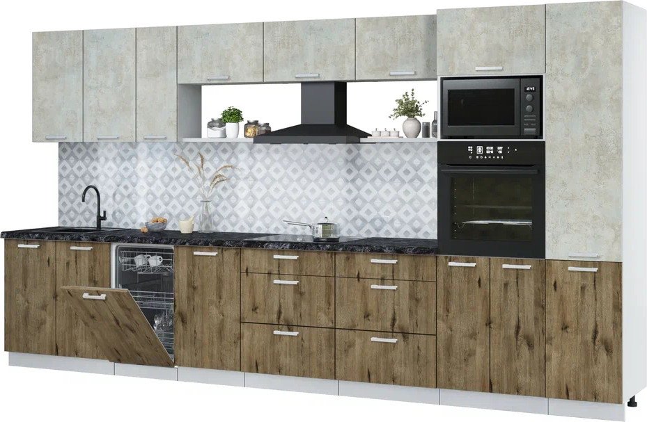 

Готовая кухня Интерлиния Мила Лайт 3.9-ПМ3 (бетон лайт/дуб веллингтон/кастилло темный)