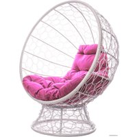 Кресло M-Group Кокос на подставке 11590108 (белый ротанг/розовая подушка)