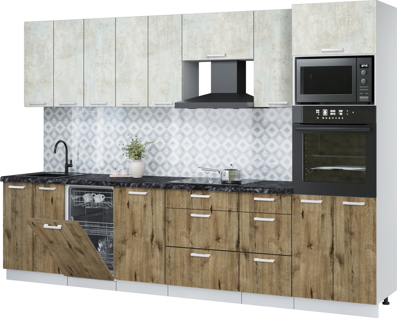 

Готовая кухня Интерлиния Мила Лайт 3.1-ПМ3 (бетон лайт/дуб веллингтон/кастилло темный)