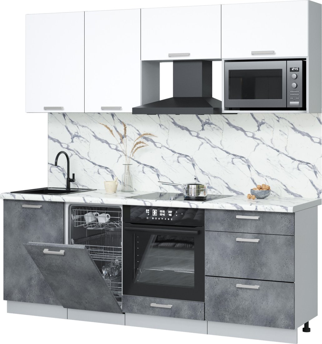 

Готовая кухня Интерлиния Мила Лайт 2.15-ПМ4 (белый платинум/бетон портленд/белый гранит)