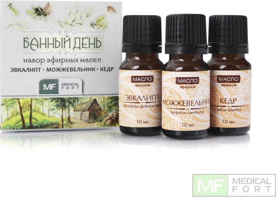 

Medical fort Набор эфирных масел Medicalfort Банный эвкалипт+можжевельник+кедр 3x10 мл
