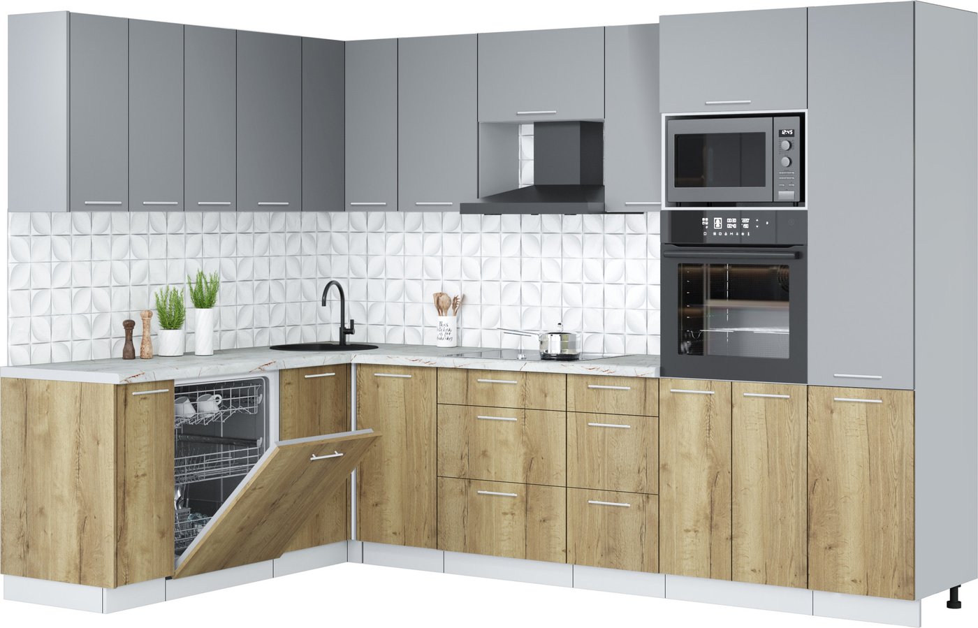 

Готовая кухня Интерлиния Мила Лайт 1.896х2.98 (серебро/дуб золотой/серый каспий)