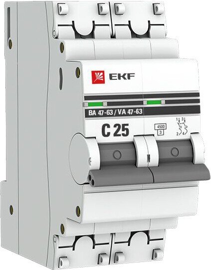 

Выключатель автоматический EKF ВА 47-63 2P 25А (C) 4.5kA PROxima mcb4763-2-25C-pro