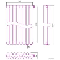 Стальной трубчатый радиатор Сунержа Эстет-11 EU50 1200х360 8 секций (белый)