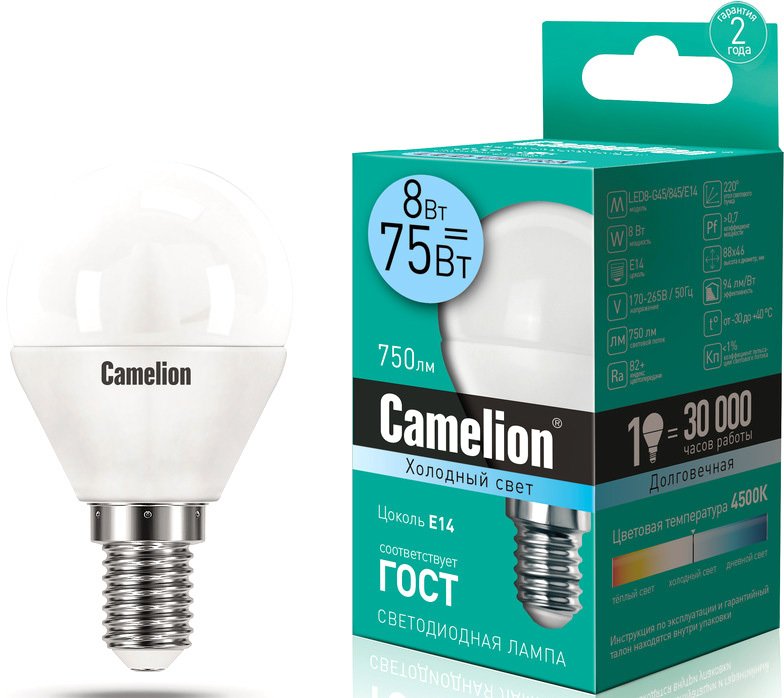 

Светодиодная лампочка Camelion LED8-G45/845/E14 12393