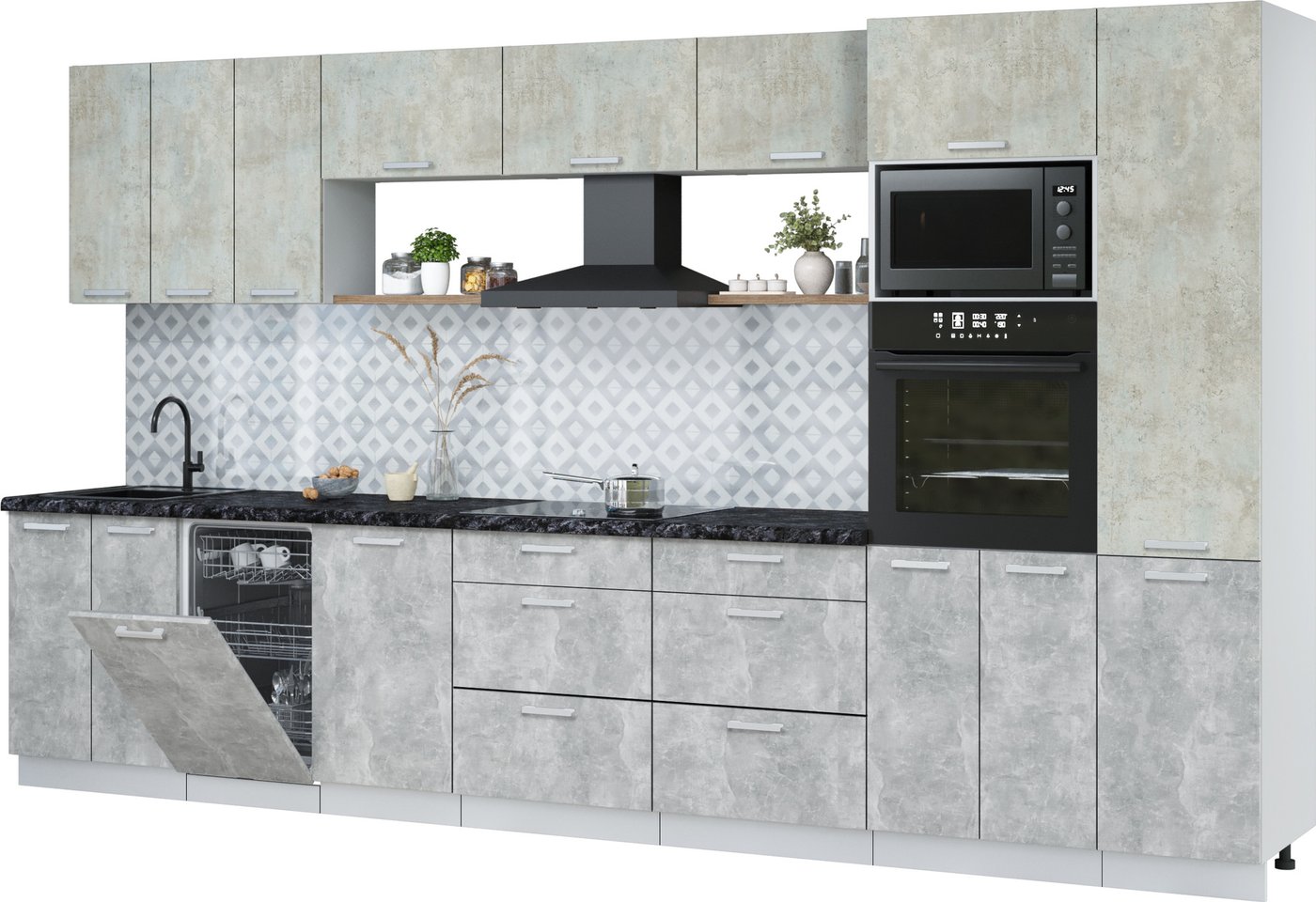 

Готовая кухня Интерлиния Мила Лайт 3.7-ПМ3 (бетон лайт/бетон/кастилло темный)