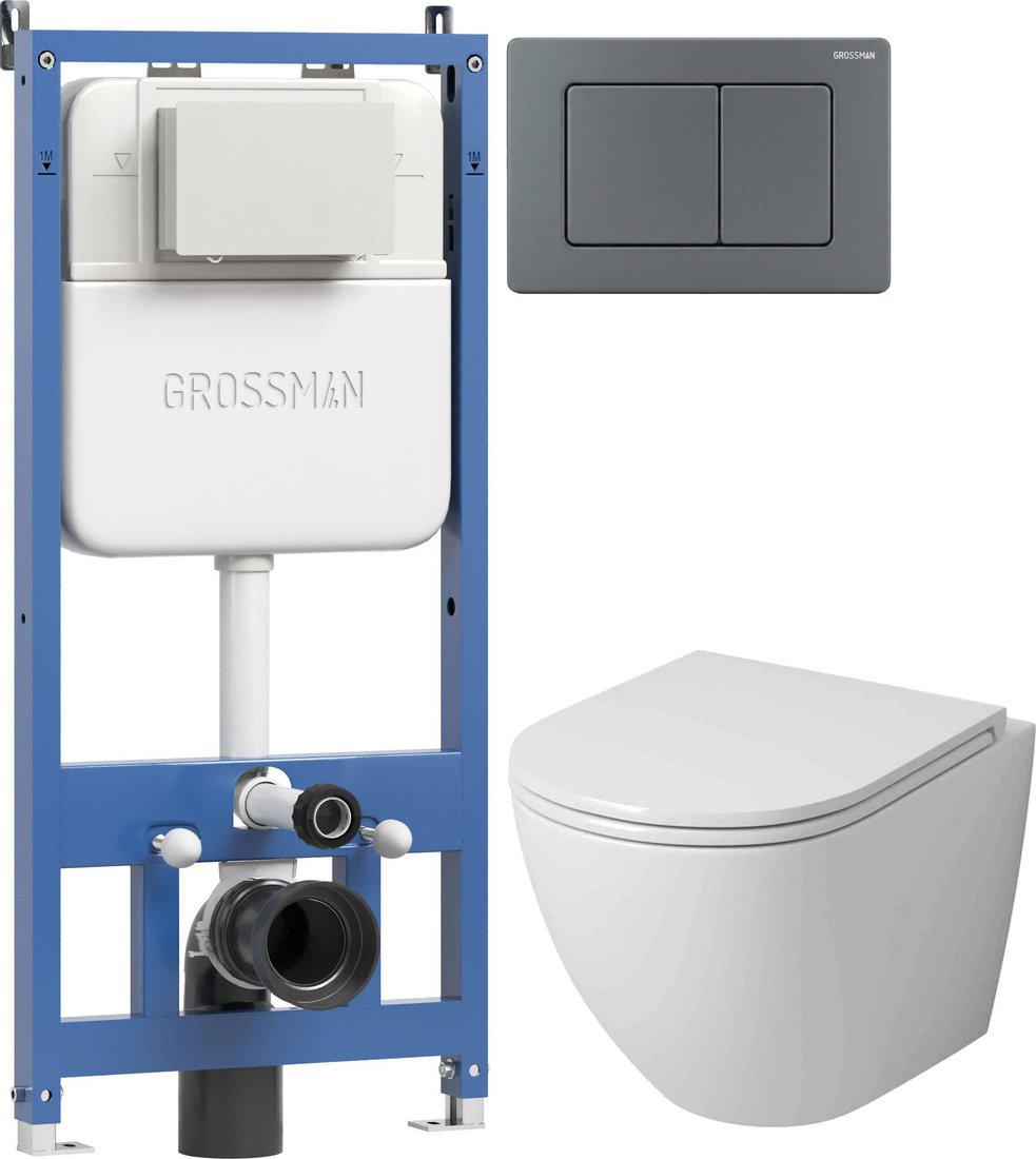 Унитаз подвесной Grossman GR-4455SQ + 900.K45.01.000 + Classic 700.K45.04.42M.42M (графит сатиновый)