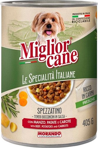 

Консервированный корм для собак Miglior Cane Le Specialita Italiane Кусочки в соусе гов., карт., морковь 405 г