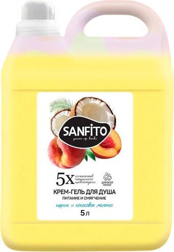 Sanfito Гель для душа Персик и кокосовое молочко Питание и смягчение (5 л)