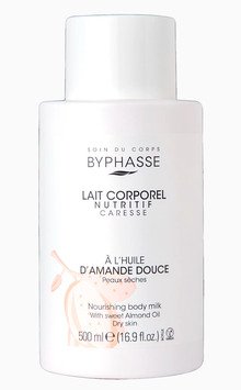 Byphasse Питательное молочко для тела со сладким миндалем для сухой кожи 500 мл (без помпы)
