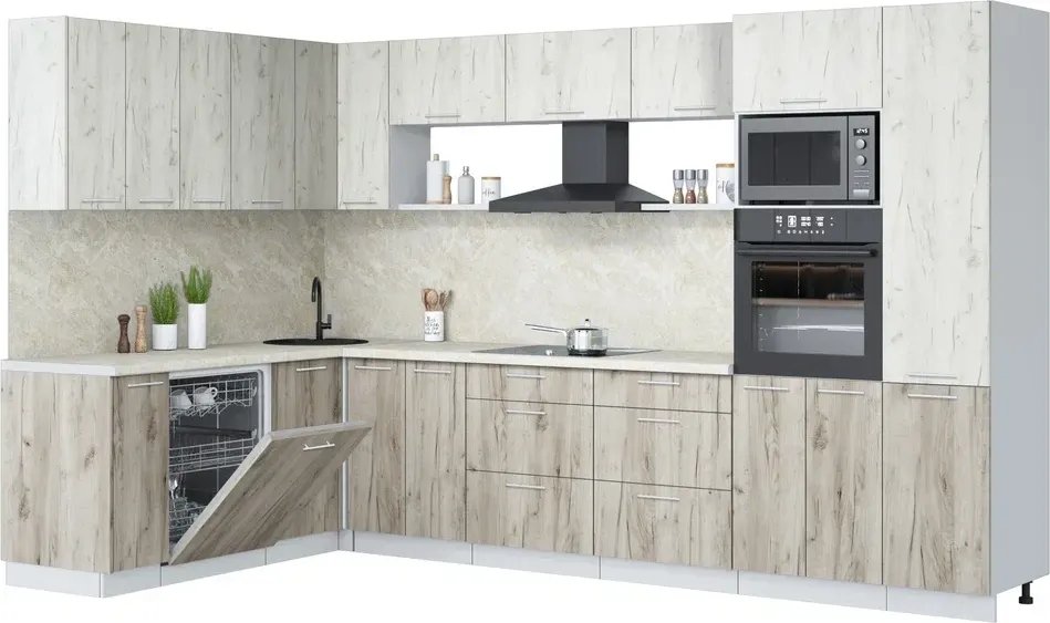 

Готовая кухня Интерлиния Мила Лайт 1.896х3.38 (дуб белый/дуб серый/опал светлый)