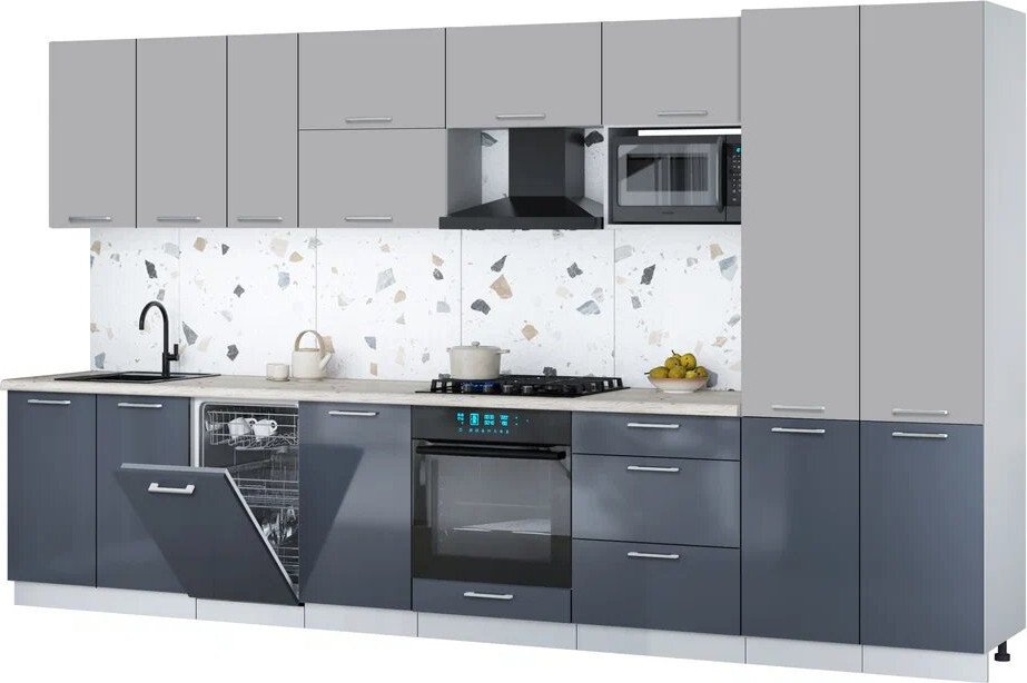 

Готовая кухня Интерлиния Мила Gloss 3.7-ПМ4 (асфальт глянец/грей/бискайская сосна)