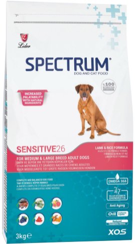 

Сухой корм для собак Spectrum Sensitive26 для взрослых средних и кр. пород с ягненком 12 кг