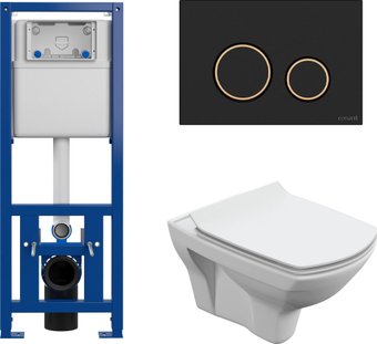 Унитаз подвесной Cersanit Carina New Clean On с инстал. Link Pro (с кнопкой Twins 63534 черный/золото)