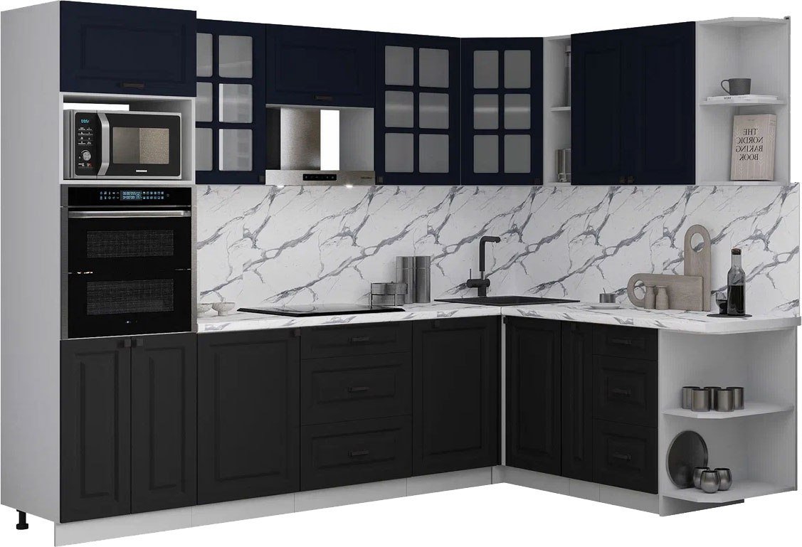 

Готовая кухня Интерлиния Мила Деко 1.88x2.8 PR (черный/индиго/белый гранит)