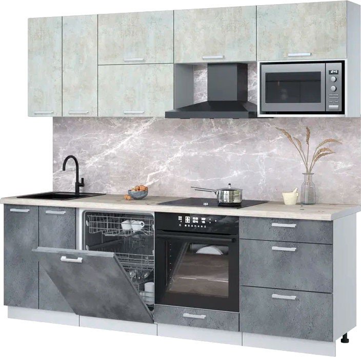 

Готовая кухня Интерлиния Мила Лайт 2.4-ПМ2 (бетон лайт/бетон портленд/бискайская сосна)