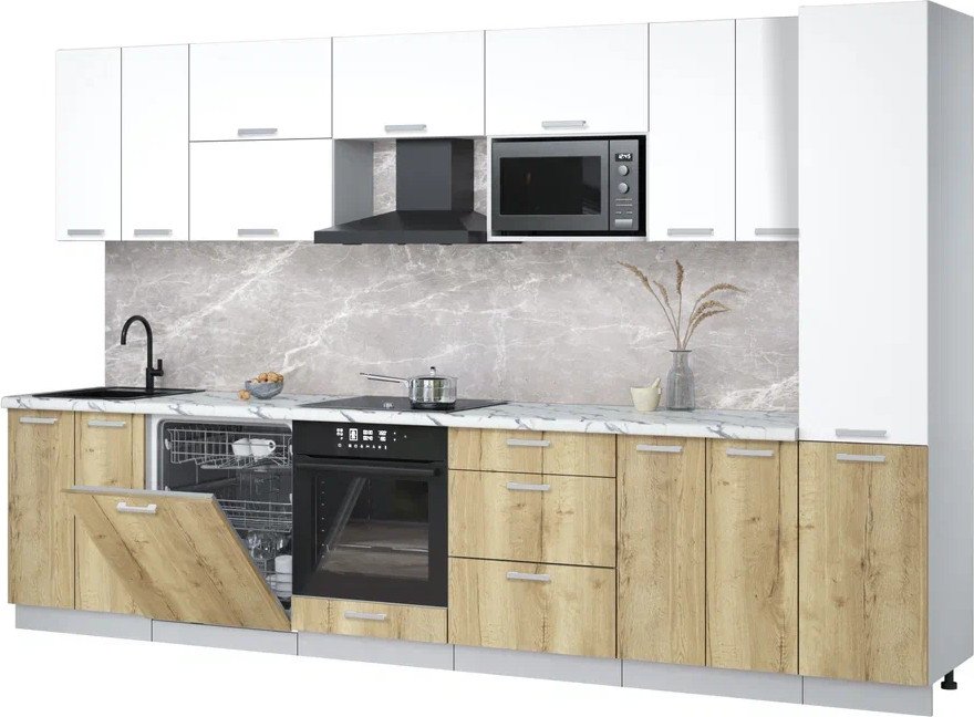 

Готовая кухня Интерлиния Мила Лайт 3.4-ПМ2 (белый платинум/дуб золотой/белый гранит)