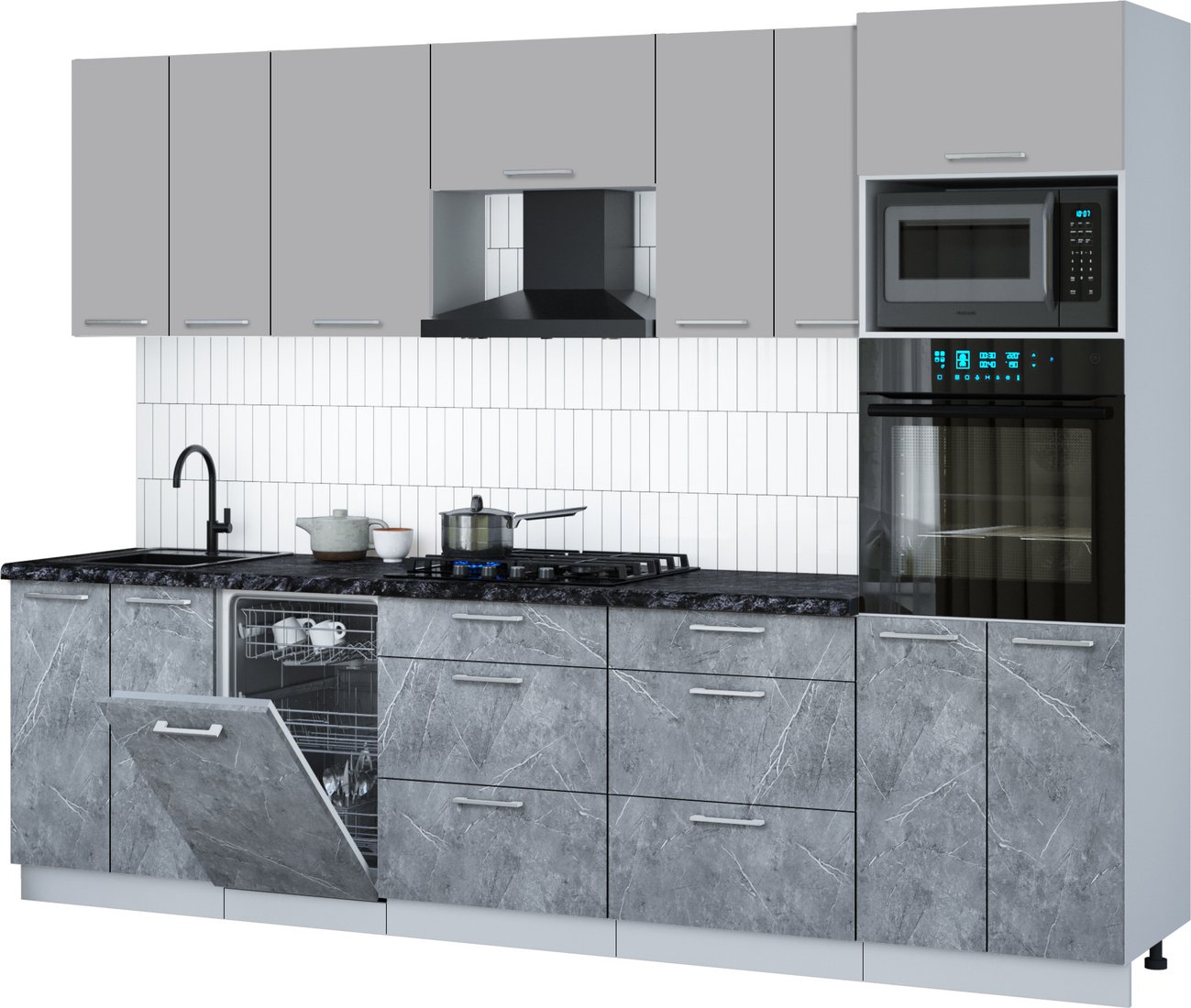 

Готовая кухня Интерлиния Мила Gloss 2.85-ПМ3 (керамика/грей/кастилло темный)