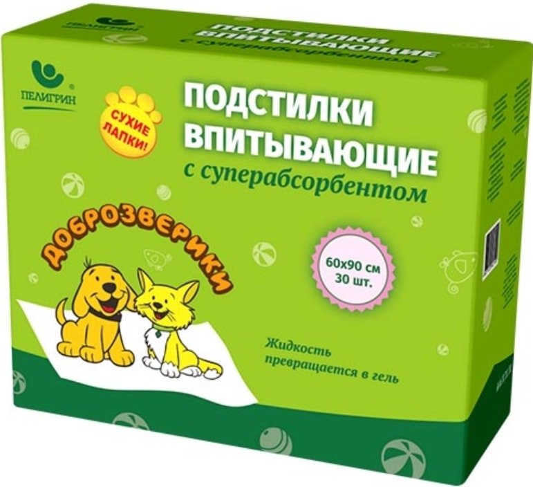 

Одноразовая пеленка Доброзверики суперабсорбентом 60х90 (30 шт)