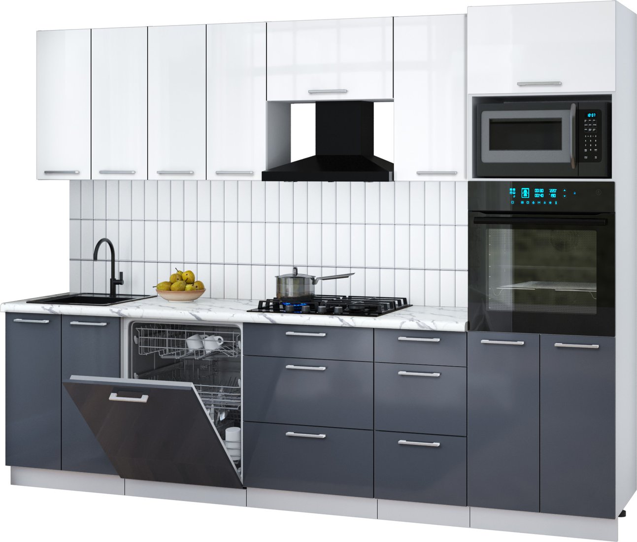 

Готовая кухня Интерлиния Мила Gloss 2.8-ПМ1 (асфальт глянец/белый глянец/белый гранит)