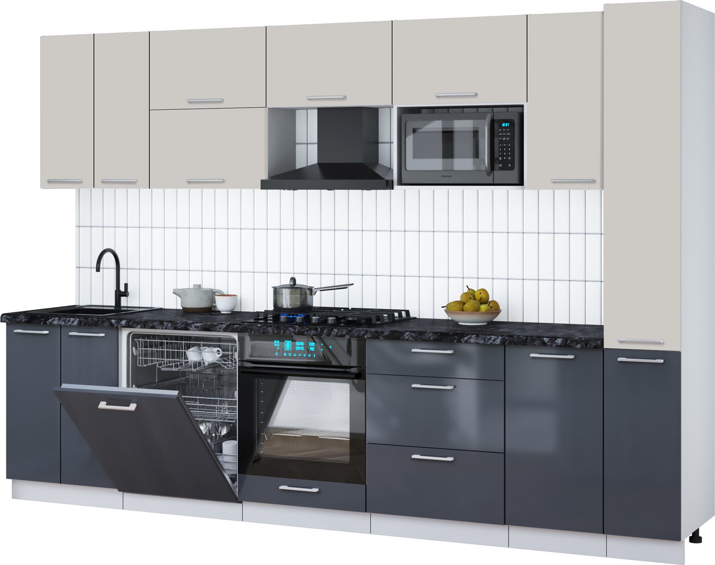 

Готовая кухня Интерлиния Мила Gloss 3.1-ПМ2 (асфальт глянец/кашемир/кастилло темный)