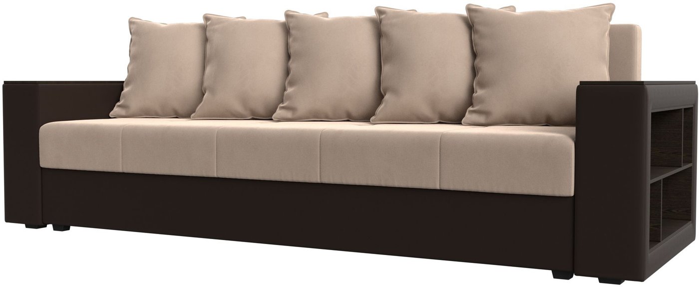 

Диван Лига диванов Дубай Лайт 114425 (велюр бежевый/экокожа коричневая)