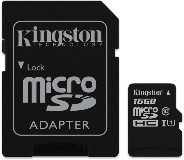 

Карта памяти Kingston microSDHC UHS-I (Class 10) 16GB + адаптер [SDC10G2/16GB]