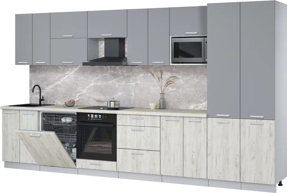 

Готовая кухня Интерлиния Мила Лайт 3.8-ПМ2 (серебро/дуб белый/опал светлый)