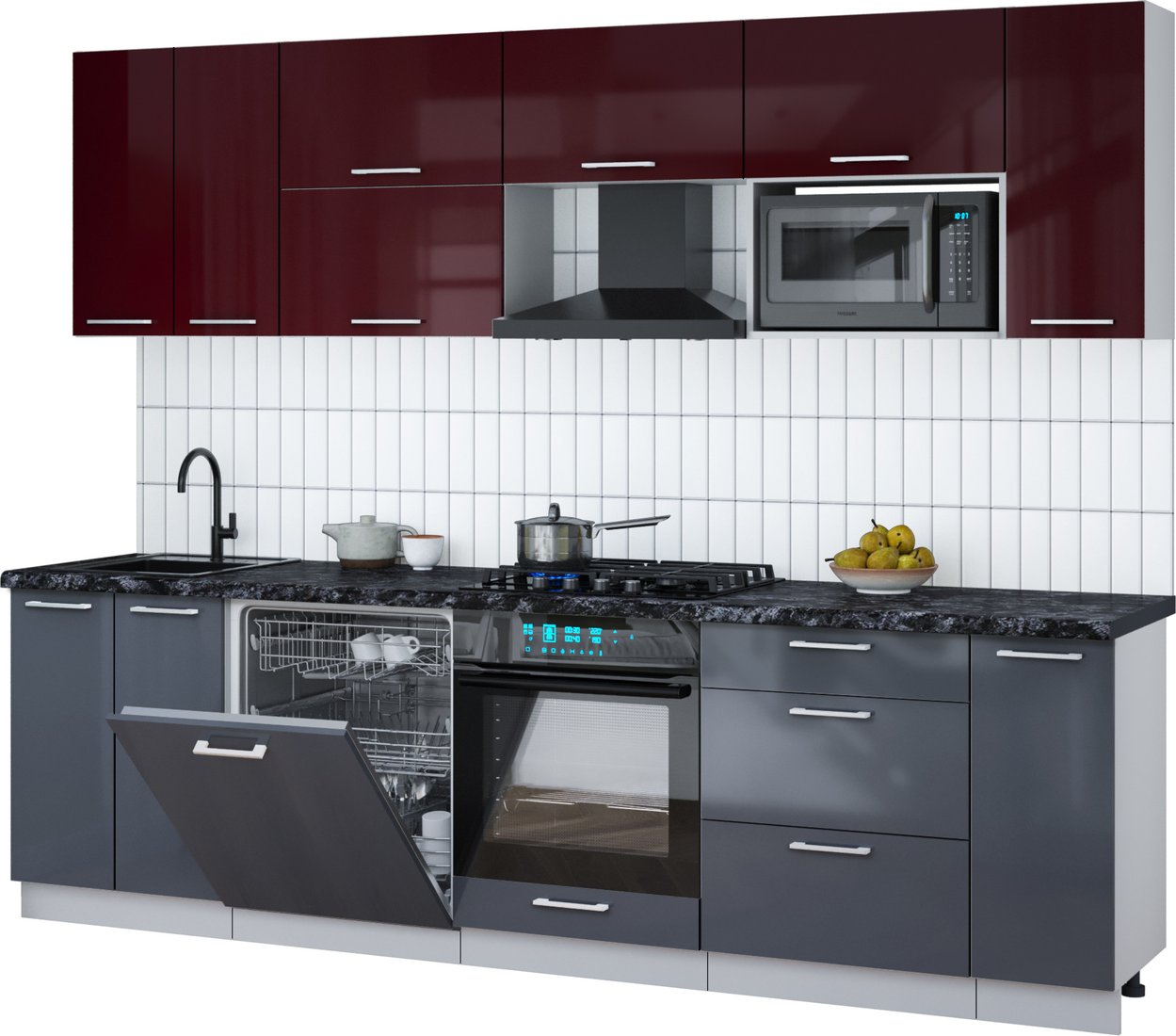 

Готовая кухня Интерлиния Мила Gloss 2.7-ПМ2 (асфальт глянец/бордовый глянец/кастилло темный)