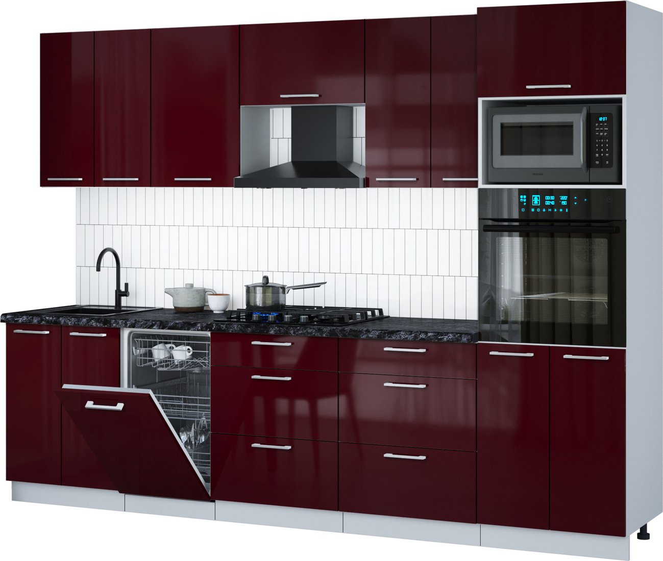 

Готовая кухня Интерлиния Мила Gloss 2.85-ПМ3 (бордовый глянец/бордовый глянец/кастилло темный)