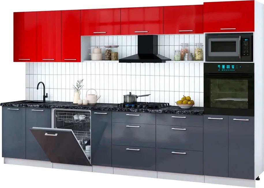 

Готовая кухня Интерлиния Мила Gloss 3.5-ПМ1-2 (асфальт глянец/красный глянец/кастилло темный)