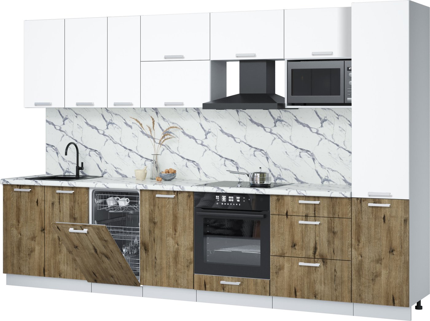 

Готовая кухня Интерлиния Мила Лайт 3.3-ПМ4 (белый платинум/дуб веллингтон/белый гранит)