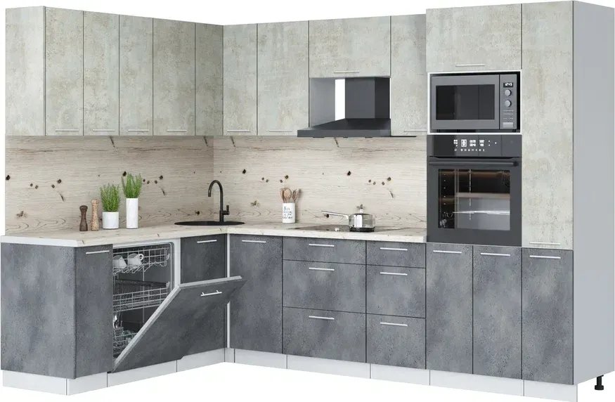 

Готовая кухня Интерлиния Мила Лайт 1.896х2.88 (бетон лайт/бетон портленд/бискайская сосна)