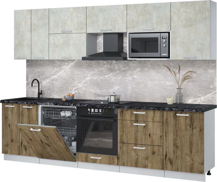 

Готовая кухня Интерлиния Мила Лайт 2.9-ПМ2 (бетон лайт/дуб веллингтон/кастилло темный)