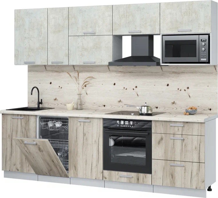 

Готовая кухня Интерлиния Мила Лайт 2.6-ПМ4 (бетон лайт/дуб серый/бискайская сосна)